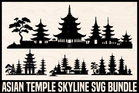 Download Asian Temple Skyline Silhouette Set - Set Collection