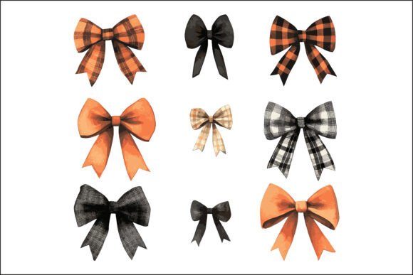 Download Set of Isolated Orange Halloween Bows. - Set Collection