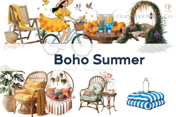Download Boho Summer Clipart Watercolor PNG Set - Set Collection