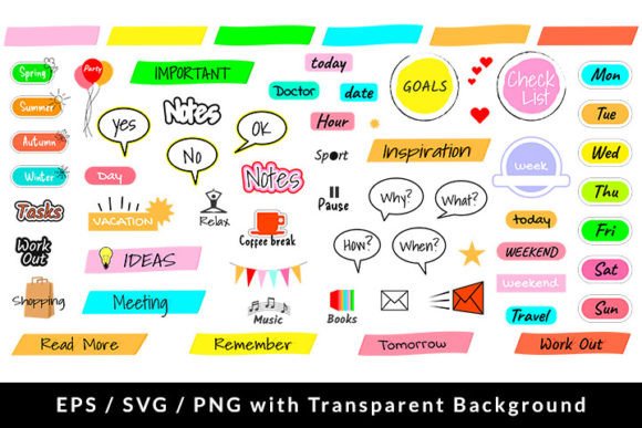 Download Set of Stickers for Planners SVG EPS PNG - Set Collection