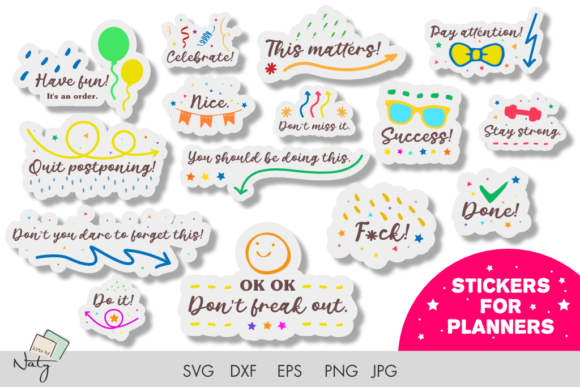 Download Funny Stickers for Planners SVG DXF Set. - Set Collection