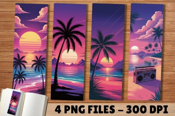 Download 80s Sunset Beach Boombox Bookmark - Set Collection