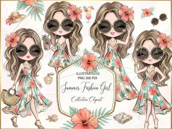 Download Boho Summer Fashion Girl Clipart PNG Set - Set Collection
