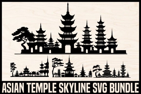 Download Asian Temple Skyline Silhouette Set - Set Collection
